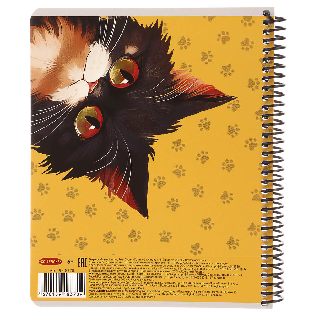 Тетрадь общая, 96 листов, в клетку, БЕЛЫЕ ЛИСТЫ, обл.мел. картон, спираль, микс - #15