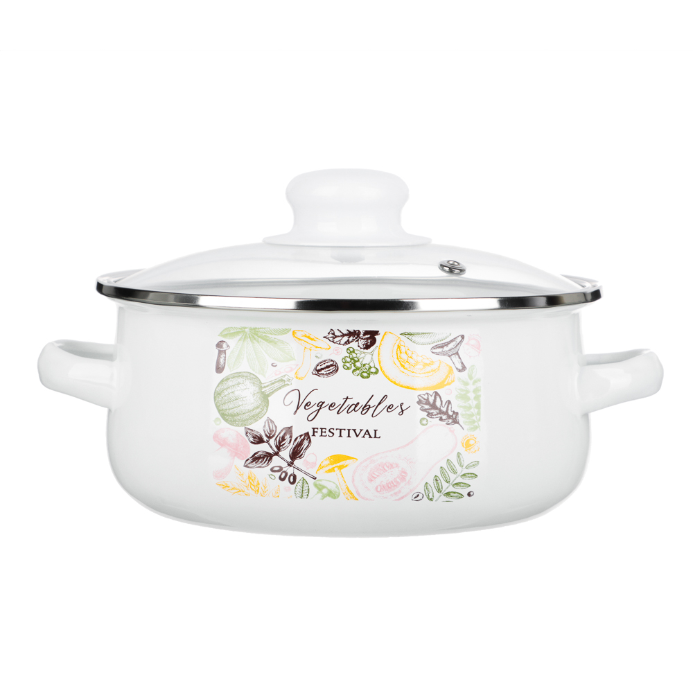 Набор эмалированных кастрюль со стекл. крышками, 4пр. (18/24см, 1,5/4л) "Овощной микс", индукция - #2