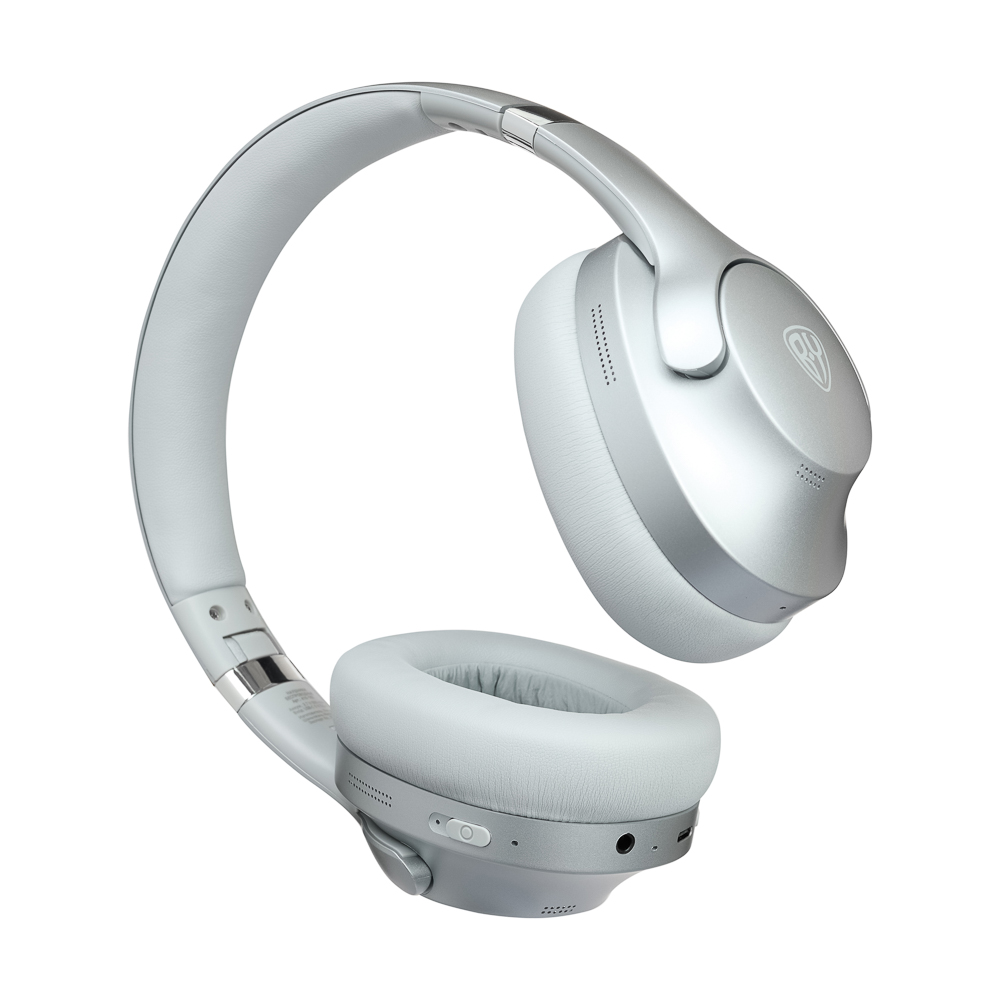 BY Наушники беспроводные полноразмерные AeroSound, шумоподавление ANC, экокожа, 500мАч, серебро - #8