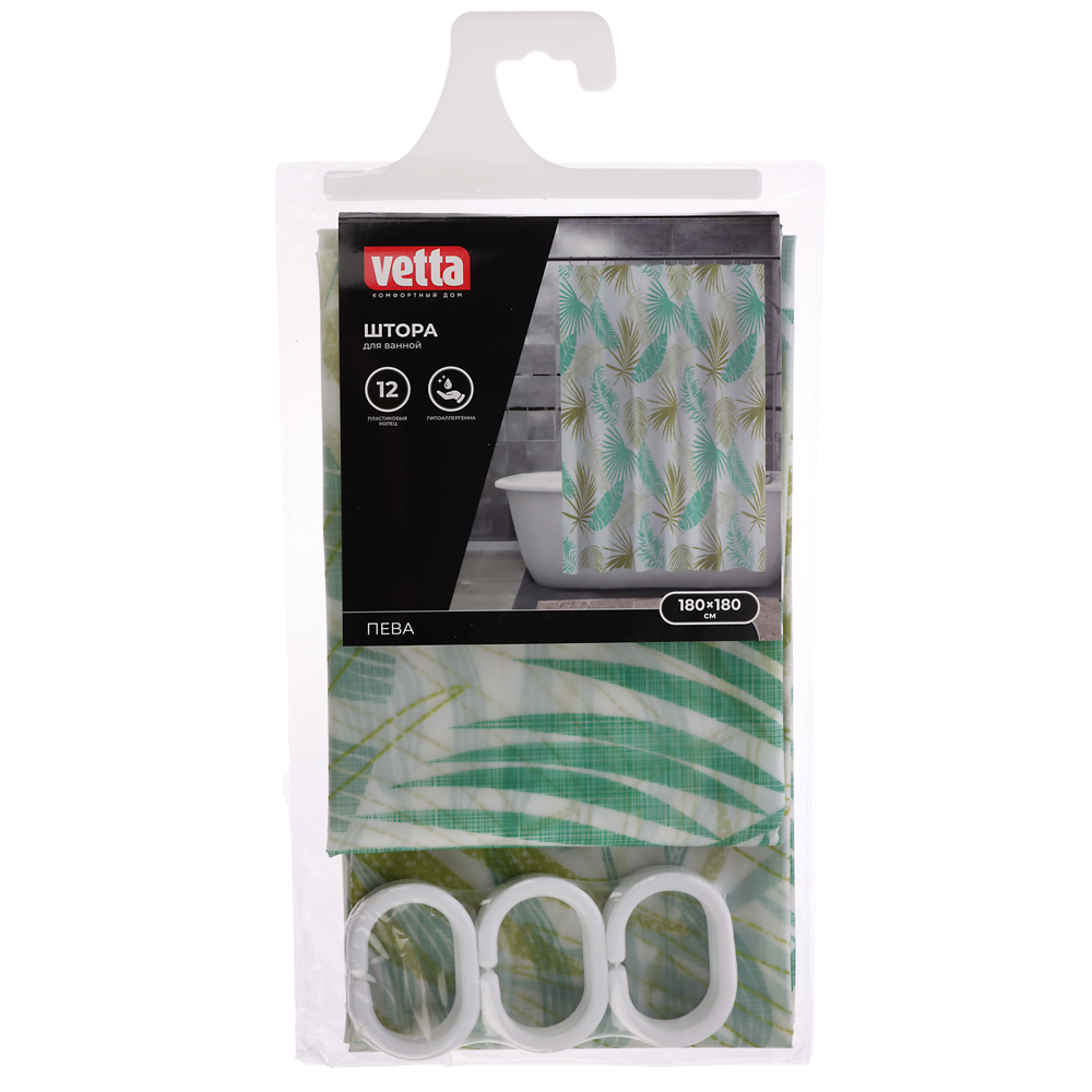 VETTA Шторка для ванной, ПЕВА, 60 г/м2, 180х180см, Листья, 046 - #4