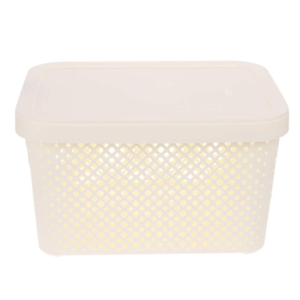 Корзина для хранения с крышкой Plast Team STOCKHOLM, 15 л молочный туман - #4