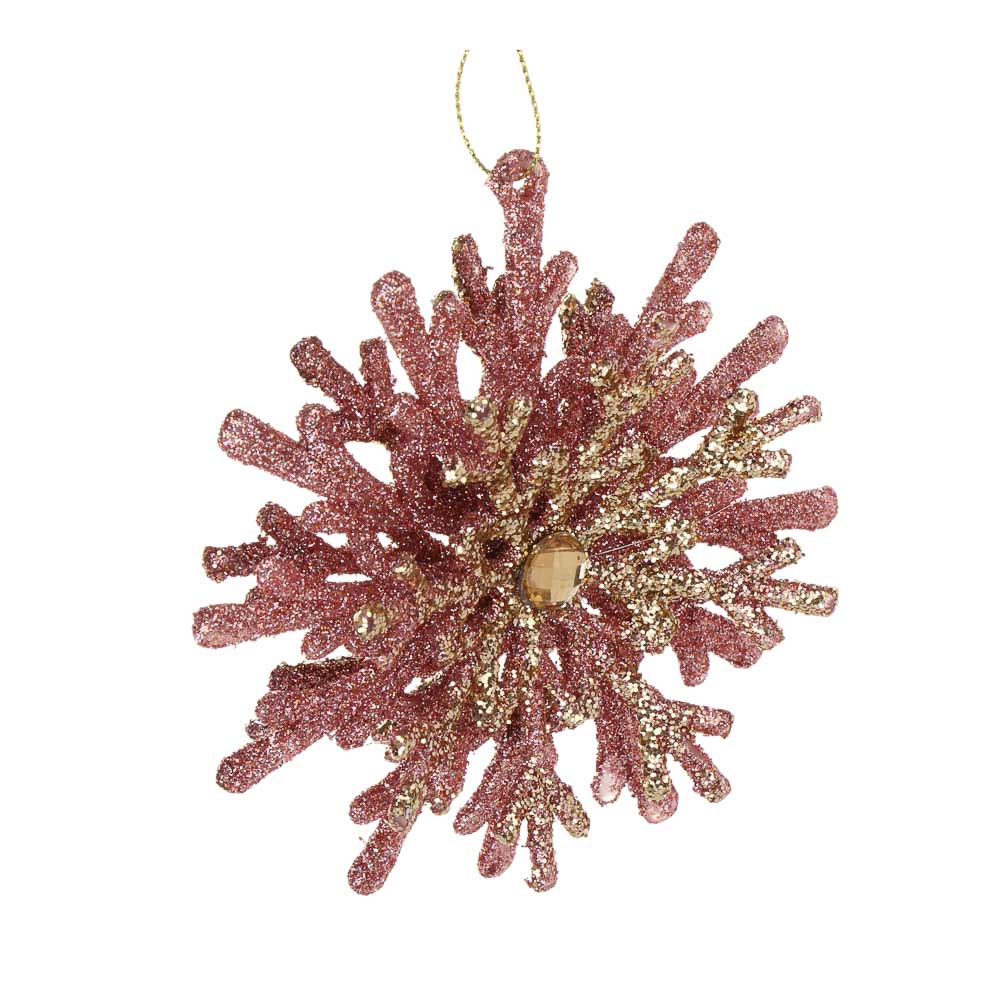 СНОУ БУМ Подвеска декоративная "Снежинка" 12 см, пластик, глиттер, розовое золото - #2