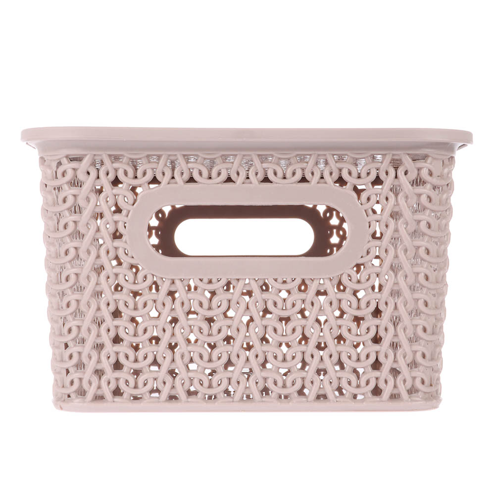 Корзинка Вязь 3л 235х173х105мм с крышкой, розовый нюд - #4