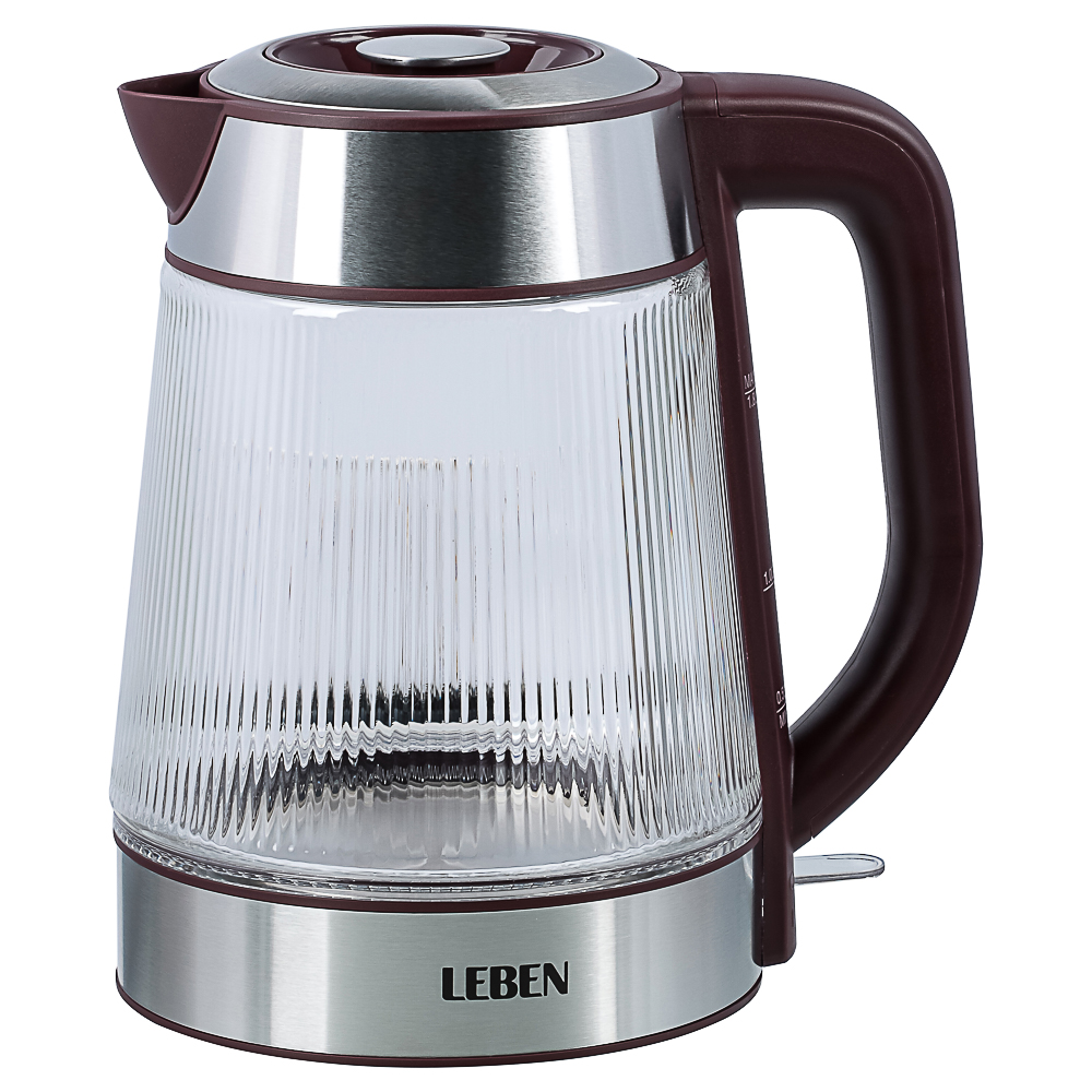 LEBEN Чайник электрический стеклянный 1,8л 1850 Вт рифленое стекло, бордовый - #7