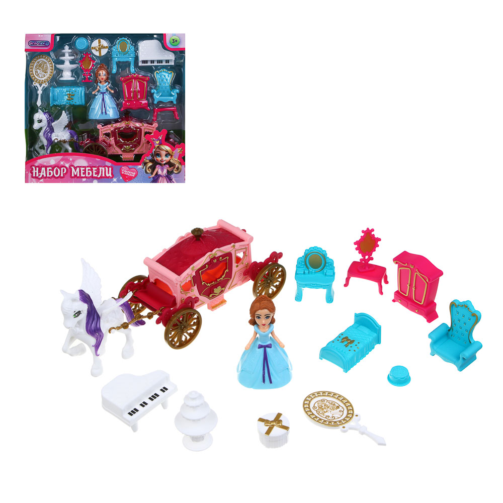 ИГРОЛЕНД Набор мебели с каретой и куклой "МиниМир", ABS, 22х6,8х21 см, 2 вида - #1