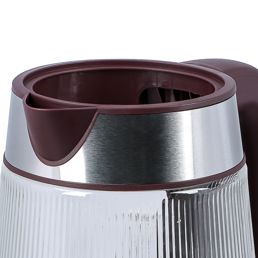 LEBEN Чайник электрический стеклянный 1,8л 1850 Вт рифленое стекло, бордовый - #4