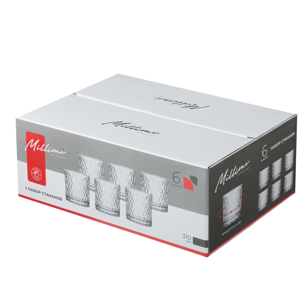 MILLIMI Набор вращающихся стаканов 6 шт, 310 мл, стекло, ромб - #6