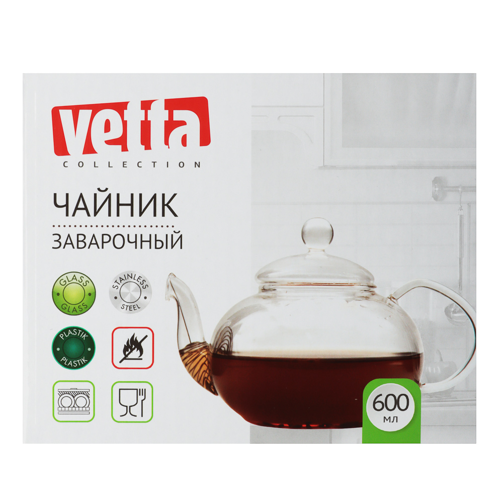 Чайник заварочный 600 мл VETTA, с металлическим фильтром, стекло - #5