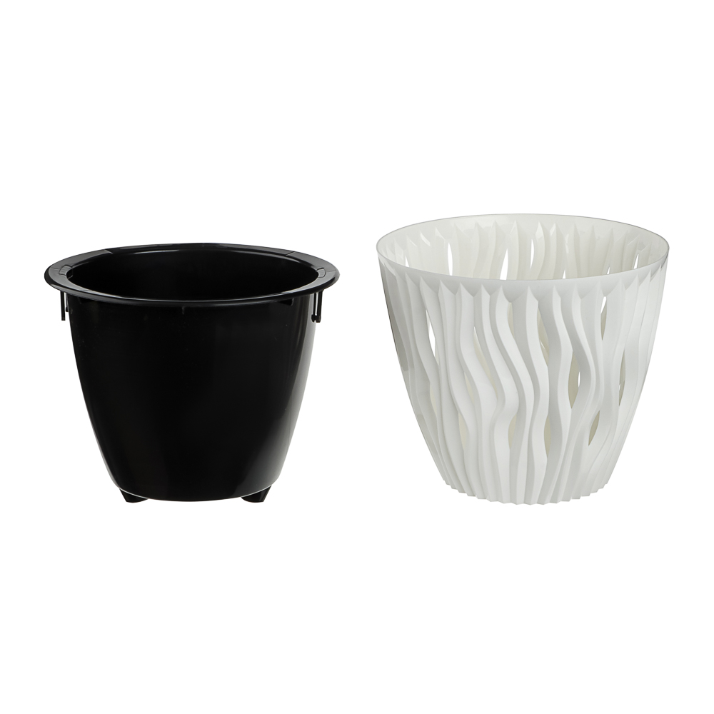 Кашпо для цветов со вставкой "Вдохновение" 4,5л, d21,5см; h17,9см, цвет белый/чёрный - #2