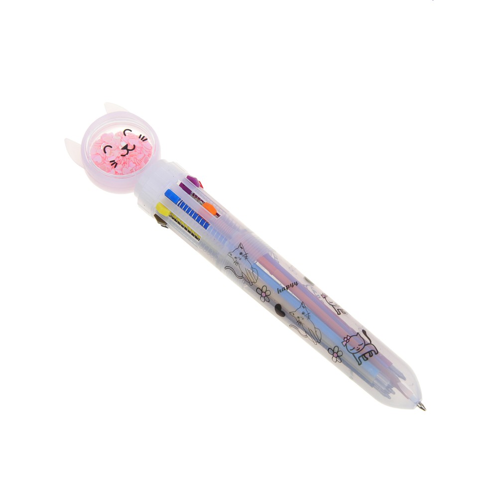Ручка шариковая 10-цветная, наконечник с бусинами в форме котика, 0,7мм, 2 цвета, пластик - #2