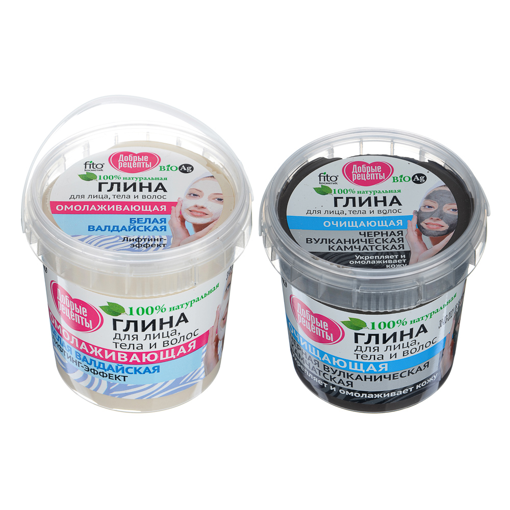 Маска для лица,тела и волос"Добрые Рецепты"черная камчатская,белая валдайская глина 155мл,арт 7876 - #1