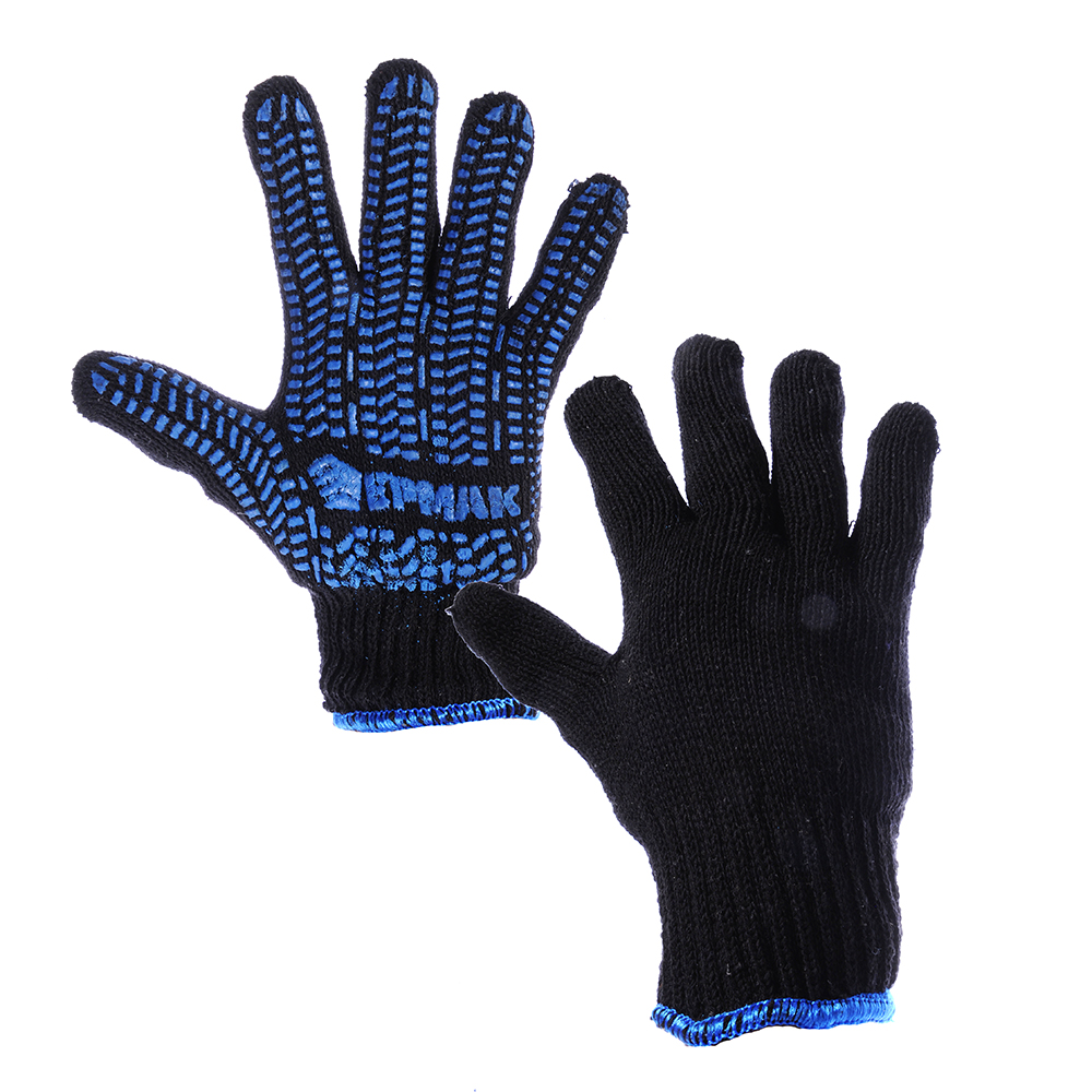 ЕРМАК Перчатки вязаные х/б двойные, зимние, с ПВХ покрытием, 5 нитей, черные, 120гр - #1