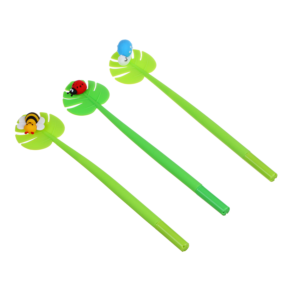 Ручка шариковая, наконечник в форме жука на цветке, 23см. силикон + ПВХ + АБС пластик, 3 дизайна - #1