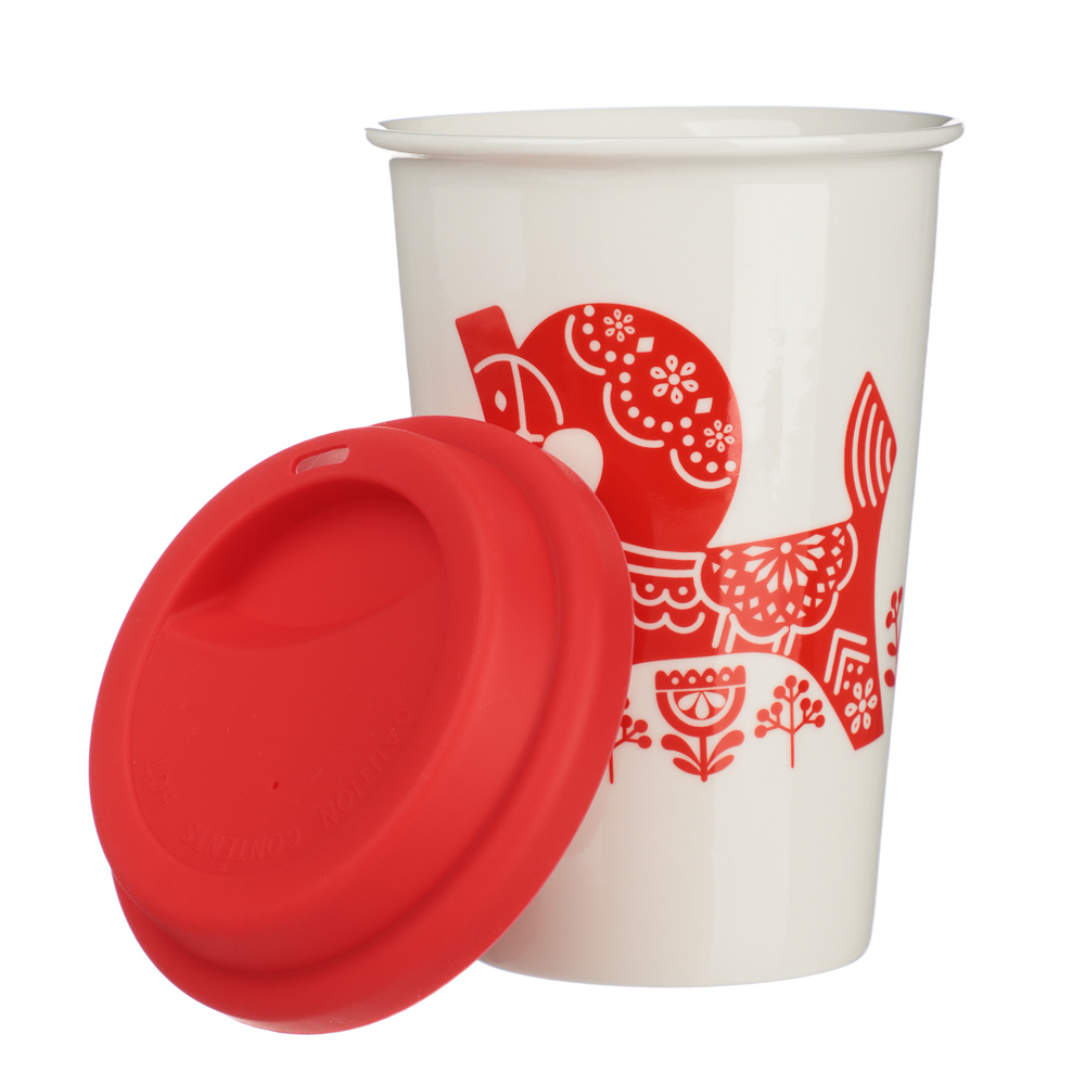 MILLIMI Кружка для кофе с силиконовой крышкой 450мл, фарфор, 2 дизайна - #5