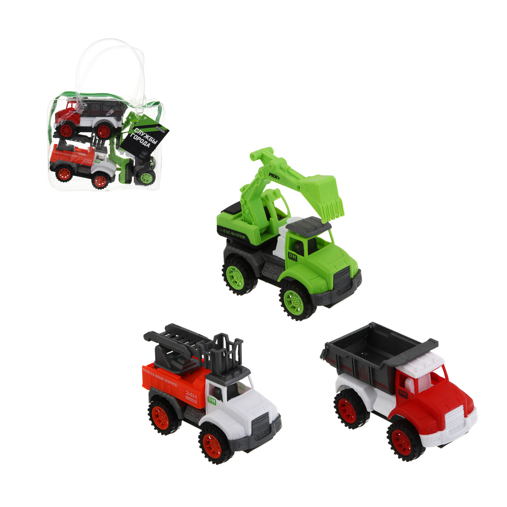 ИГРОЛЕНД Набор машинок 3 шт "Службы города", РР, РVC, 18х6х21 см, 2 дизайна - #1