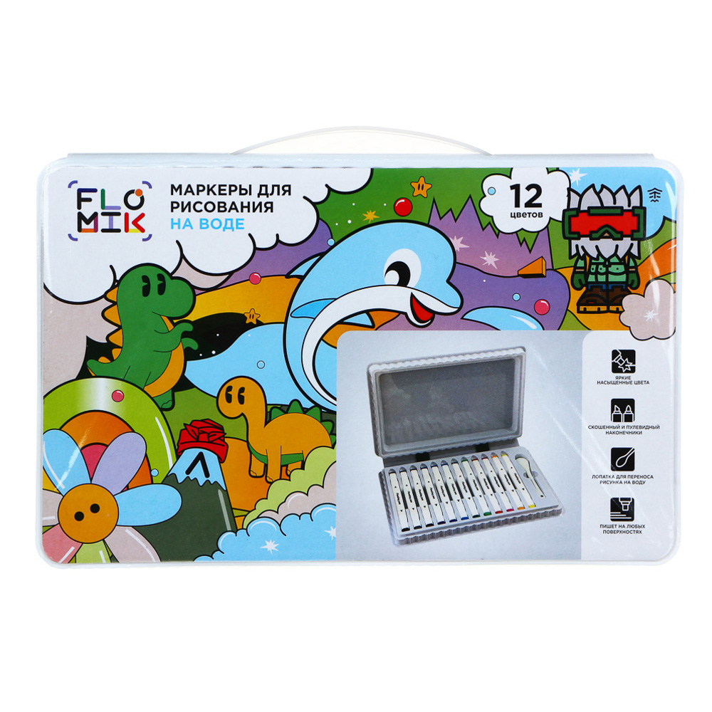 FLOMIK Набор маркеров для рисования на воде 12 цветов, лопаточка в комплекте - #1