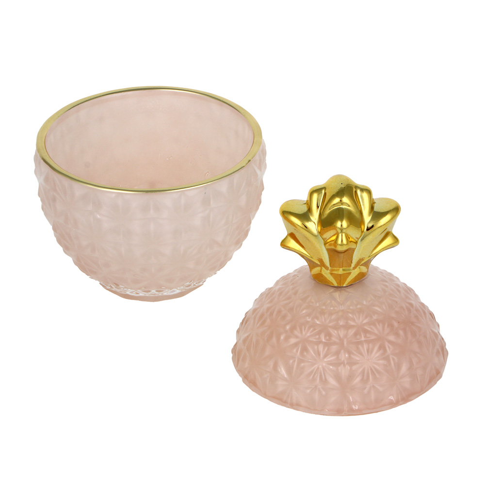 Шкатулка стеклянная Ананас розовый с золотом, 8,5x14см - #5