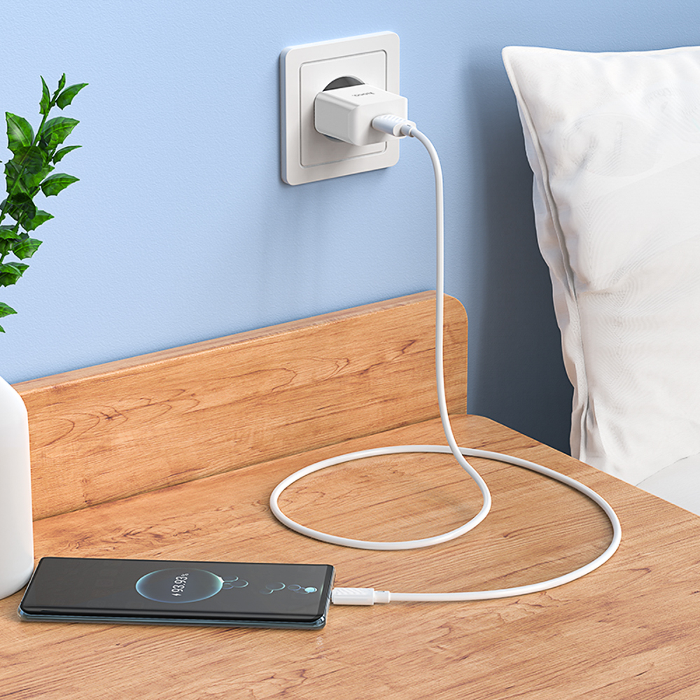 hoco. Комплект зарядное устройство с кабелем модель C106A, USB-A 10.5W, каб Type-C 1м, цвет: белый - #9