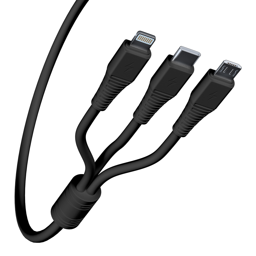 BY Кабель для зарядки 3 в 1 Классика iP/Micro USB/Type-C, 1м, 3A, черный - #5