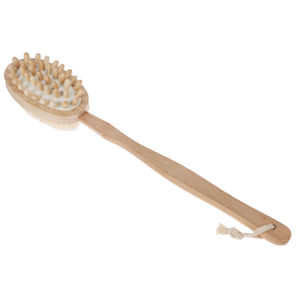 Щетка для тела двойная с натур. щетиной и массажером на цельной деревянной ручке, 42см, 1 цвет - #1