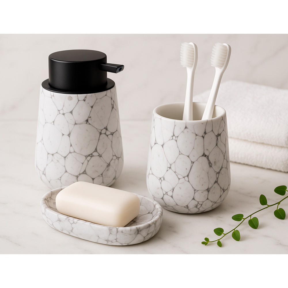 VETTA Дозатор для жидкого мыла, 320 мл, 13x9x9 см, керамика, "Космос", мрамор белый - #5