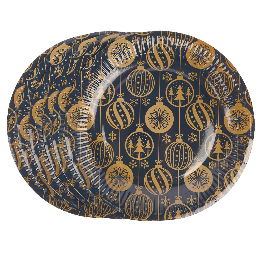 Набор бумажных тарелок Золотые шарики, 6 шт d=230 мм - #5