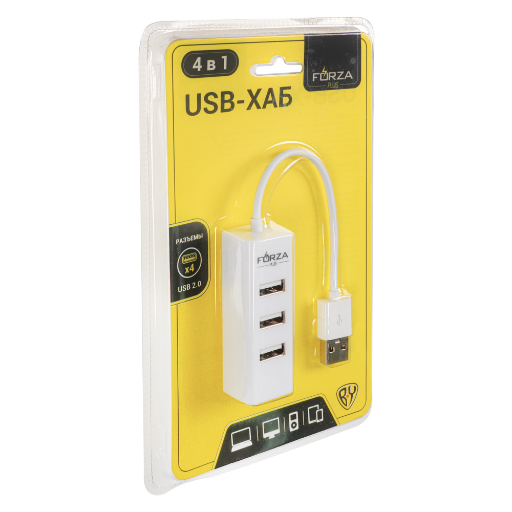 FORZA USB-хаб, 4xUSB2.0, USB штекер, пластик - #2