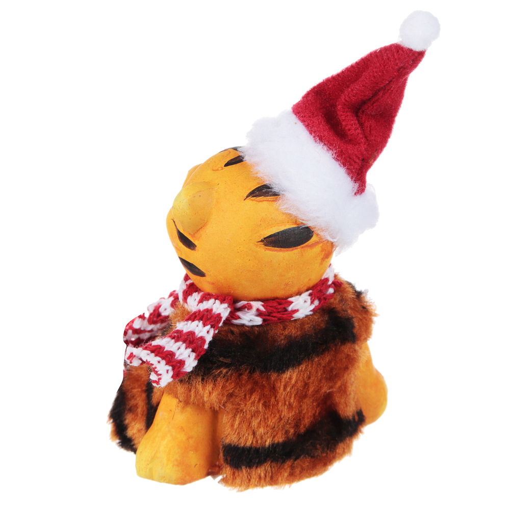 СНОУ БУМ Сувенир тигр новогодний, с ножками, керамика, искусственный мех, 6,5х5,8х8см - #3