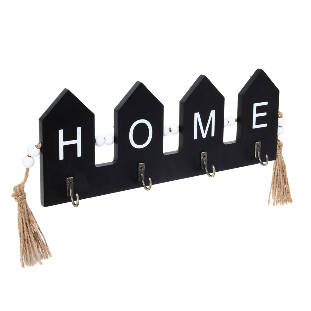 Ключница открытого типа HOME на 4 крючка, 32x3x11 см, МДФ, цвет черный - #2