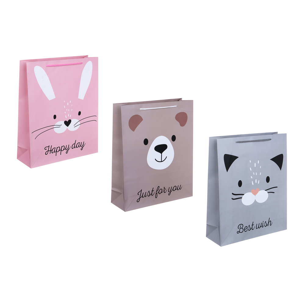 Пакет подарочный бумажный, L 26x32x9 см, 128 гр, 3 дизайна, Happy Day - #1