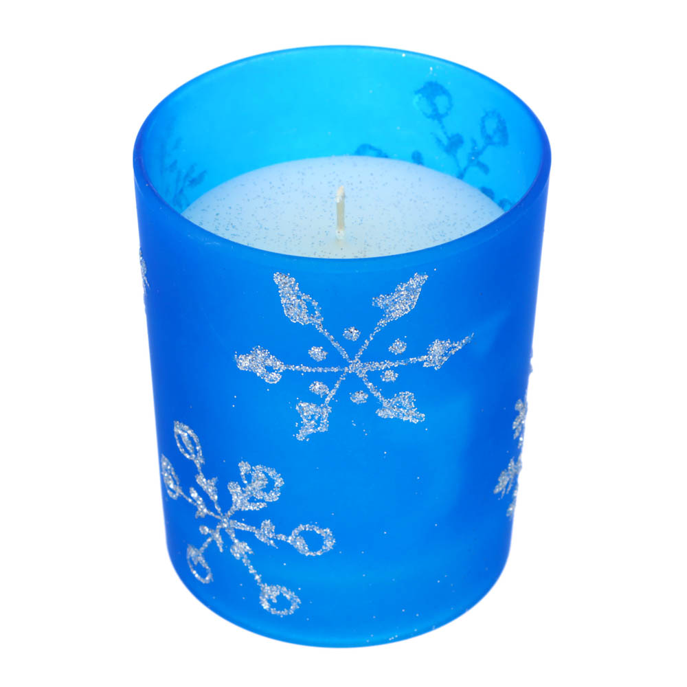 Свеча в стеклянном подсвечнике Сноубум "Снежинки", синяя - #2