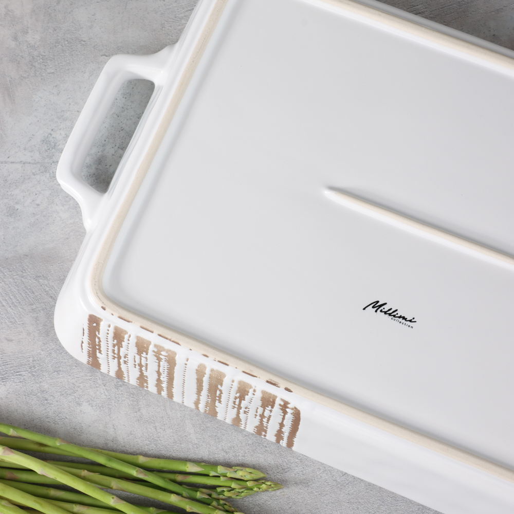 MILLIMI Форма для запекания и сервировки прямоугол.с ручками, керамика, 36,5х23х6см, 2,2л, белая - #15