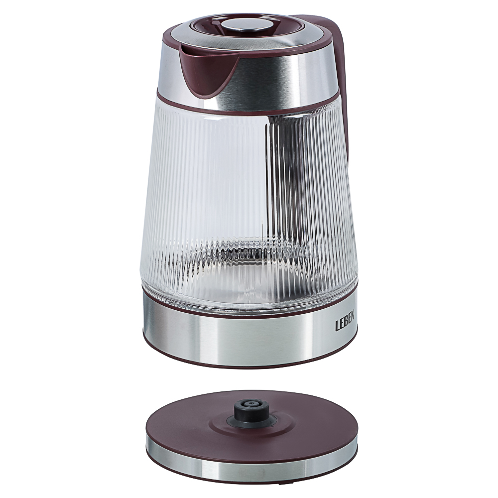 LEBEN Чайник электрический стеклянный 1,8л 1850 Вт рифленое стекло, бордовый - #2