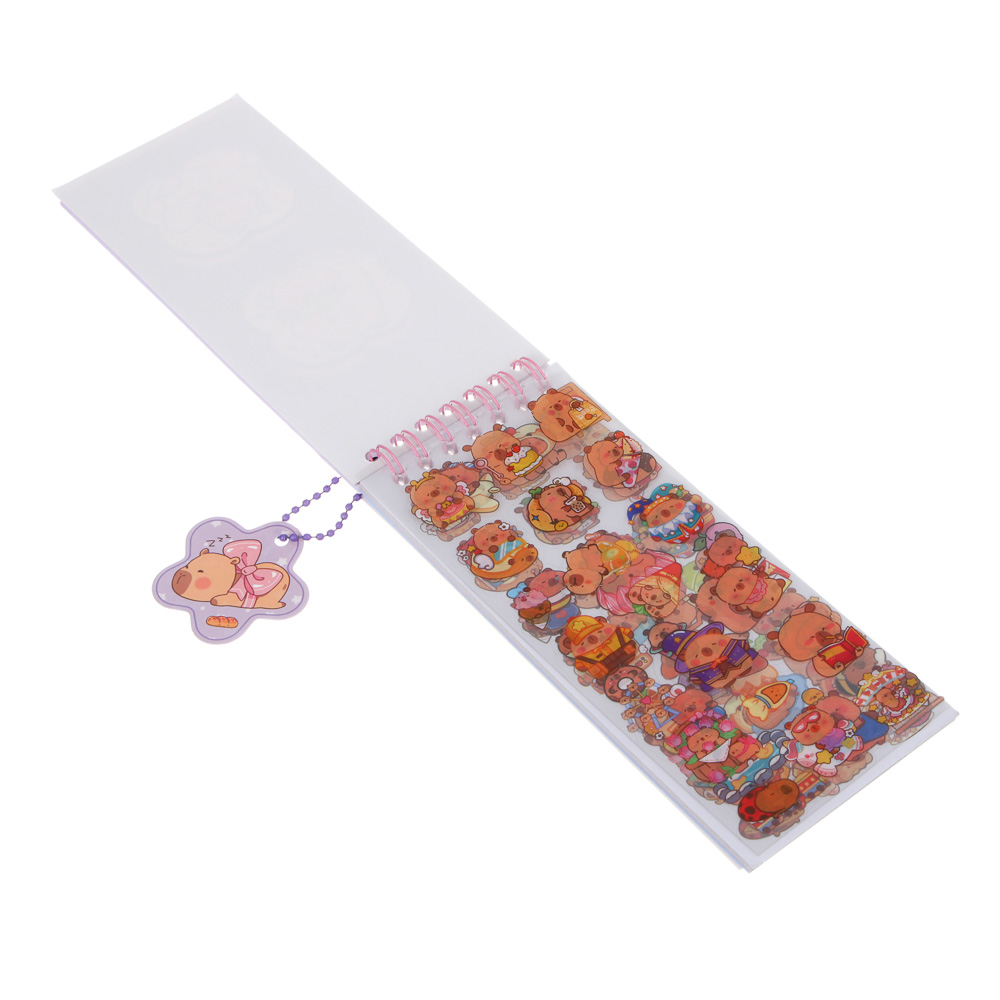 Записная книжка "Капибара" 7х26см, с наклейками и брелоком, PET, бумага, 4 дизайна, шоу-бокс - #7