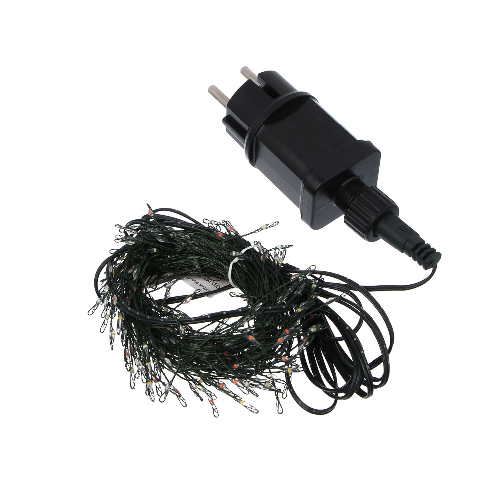 СНОУ БУМ Гирлянда эл. нить росы мишура 10м, 280LED, мульти, пост.свеч., мед.провол., зел. цвет, 220В - #2