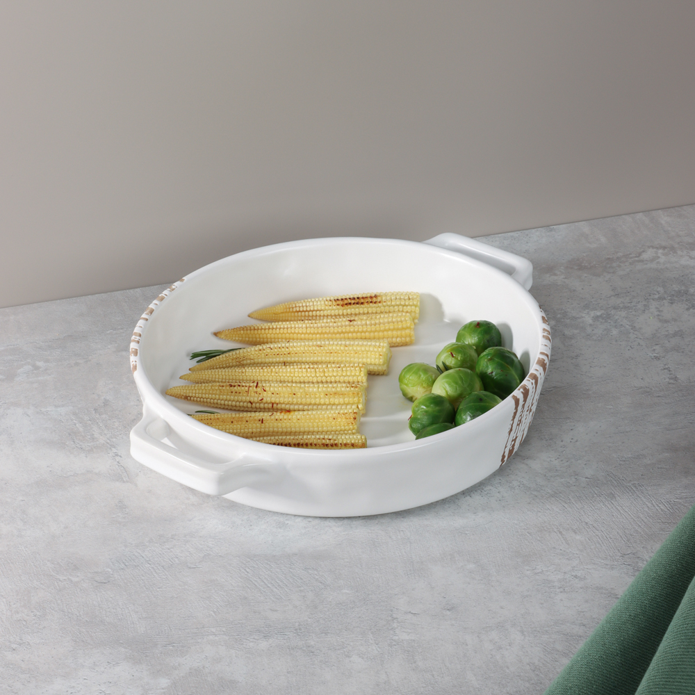 MILLIMI Форма для запекания и сервировки кругл.с ручками, керамика, 25,5х21,5х5см, 1л, белая - #15