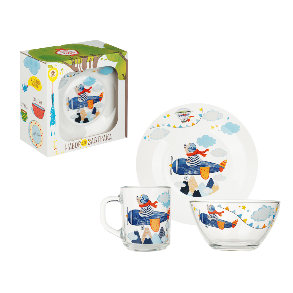 Набор для завтрака "Авиаторы", 3 предмета: кружка 200мл, салатник 12,7см (0,46л), тарелка 19,6см - #5