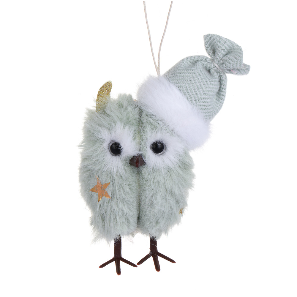 СНОУ БУМ Сувенир елочный Сова в шапке 11 см, полиэстер, св-зеленая, 2 вида - #2