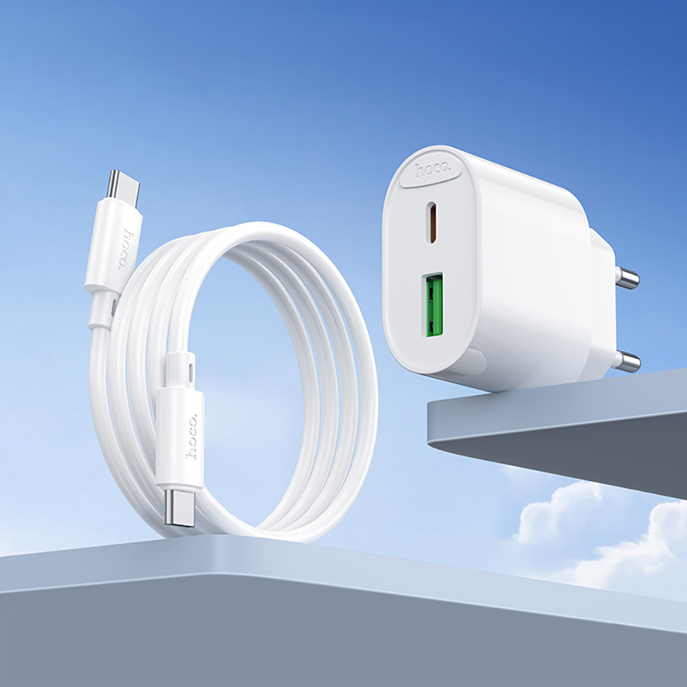 Комплект СЗУ hoco. модель C109A, PD20Вт+QC3.0, каб. C-C, белый - #7