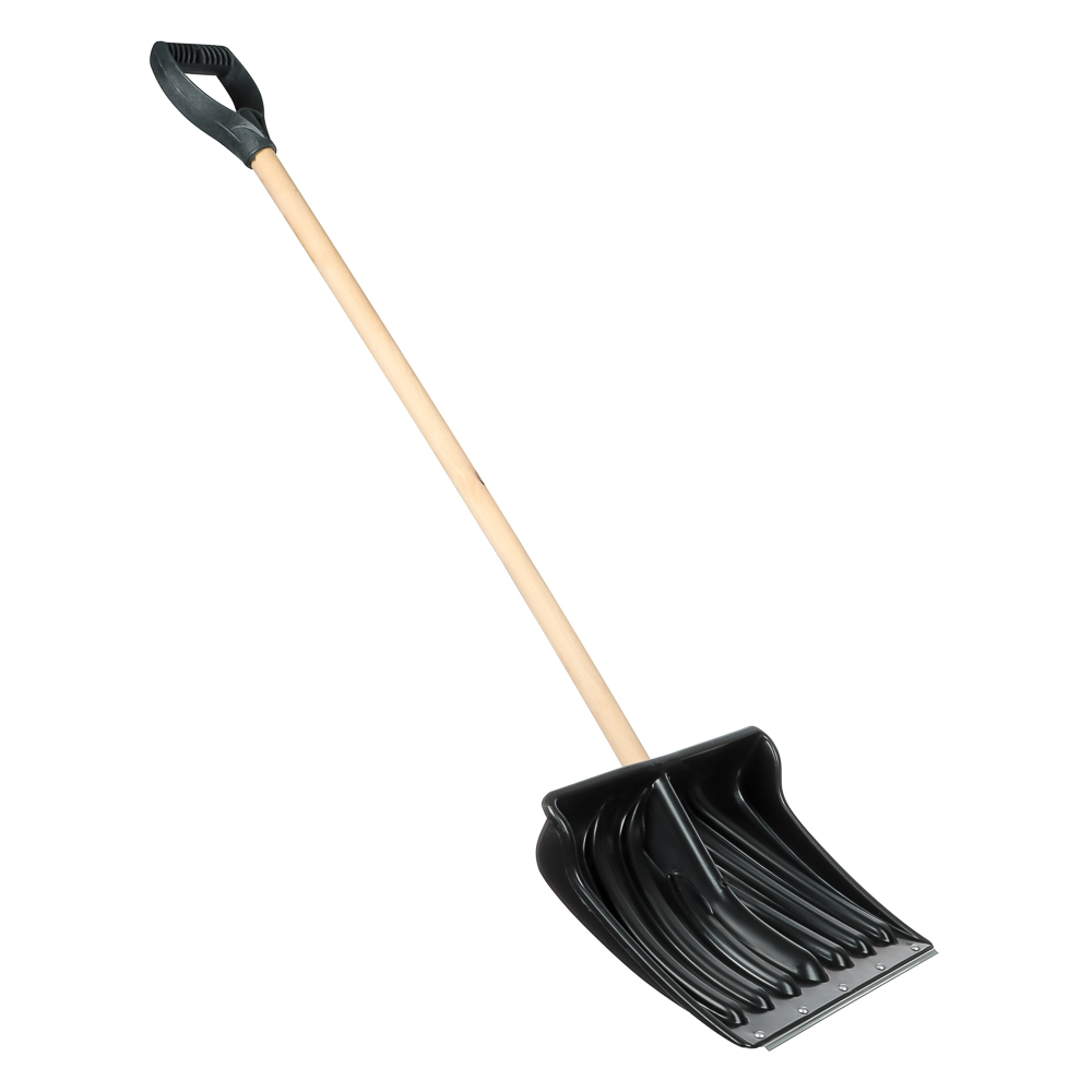 Лопата снеговая КРЕПЫШ №2, 465х340мм, черный пластик, клеп планка, дерев черен, д32мм, V-ручка - #1
