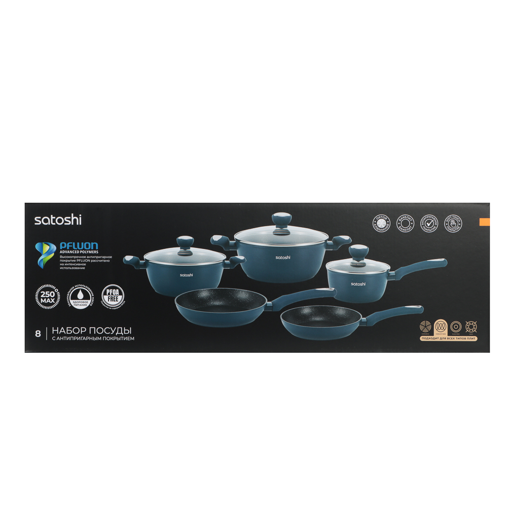 SATOSHI Ривьера Наб.посуд.8пр, а/пр.покр.:кастр.+крышки:2.3л;3.8л; ковш+крышка1,3л;сков.24,28см - #12