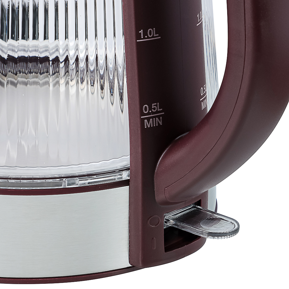 LEBEN Чайник электрический стеклянный 1,8л 1850 Вт рифленое стекло, бордовый - #9