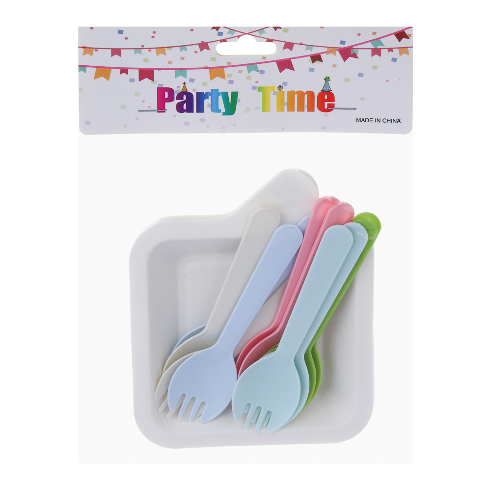 Набор посуды одноразовой, 11x13см, картон, пластик, 10 вилок-ложек, 10 тарелок - #5