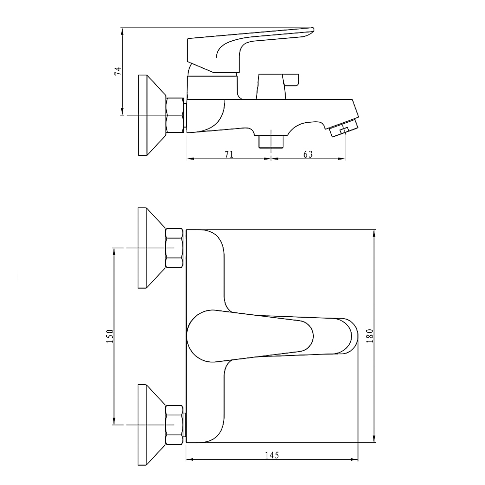 Смеситель для ванны с душем RAIN Алмаз, однорычажный, короткий излив, белый - #7