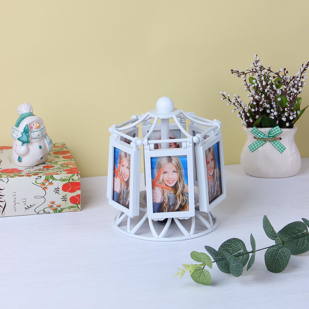 Фоторамка крутящаяся музыкальная, пластик, 6 панелей, 13x13x14см - #1