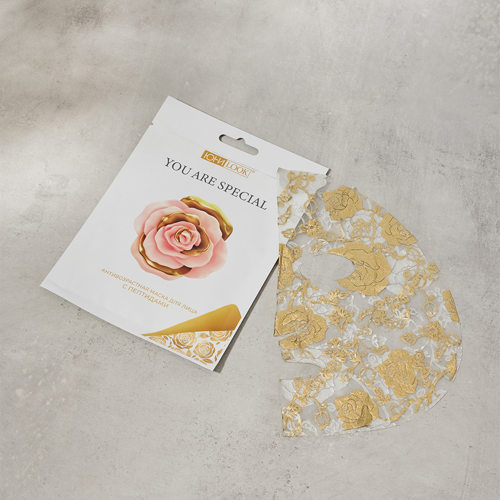 ЮНИLOOK Маска тканевая антивозрастная с пептидами Золотое кружево, 25 мл - #7