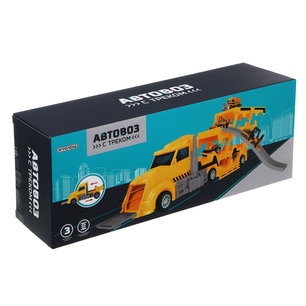 ИГРОЛЕНД Автовоз с треком, 3 машинки, металл, PP, 33,5х13х8,5 см, 3 дизайна - #19