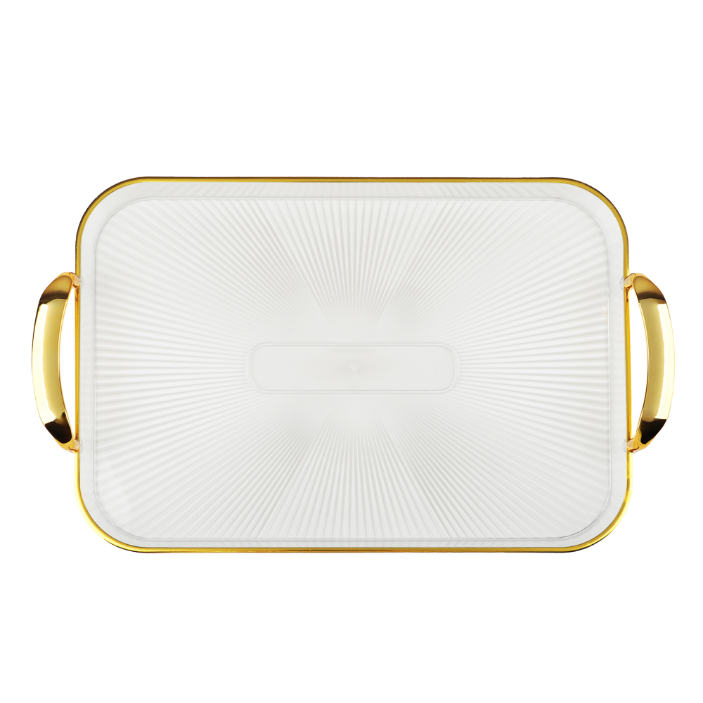 Поднос прямоугольный с ручками с золотой каемкой 42,5x27x3см РЕТ - #2