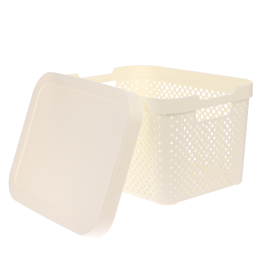 Корзина для хранения с крышкой Plast Team STOCKHOLM, 15 л молочный туман - #2