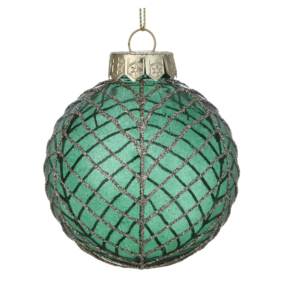 СНОУ БУМ Шар пластик 8 см, изумрудный, прозрачный с узором - #1